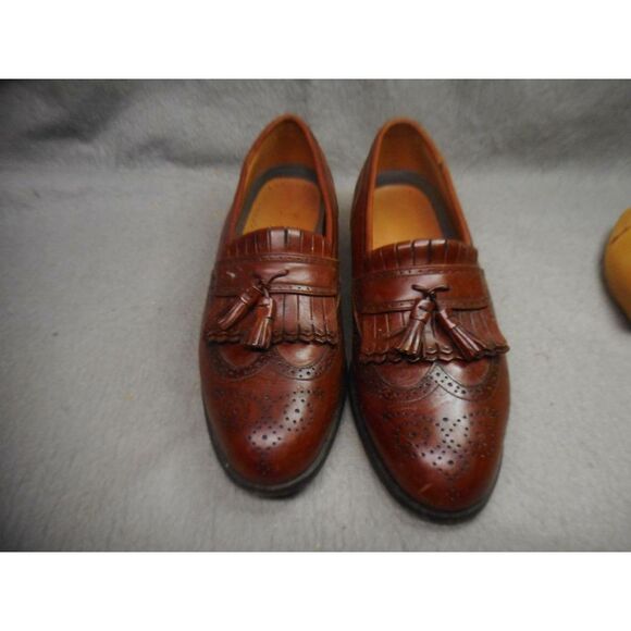 VINTAGE MEN'S FRENCH SHRINER BROWN‎ WING TIP TASSLE LOAFER SJHOES SIZE 12M USED - Picture 1 of 6